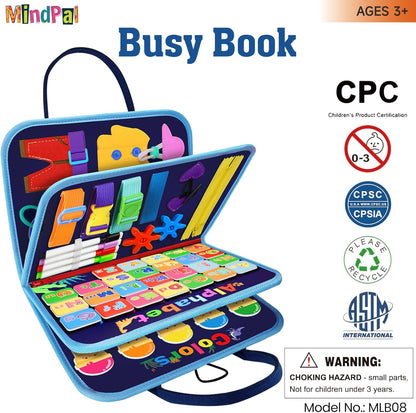 MindPal Busy Board, Montessori Toy for Over 3 Year Old, Toddlers Educational Activity Developing Sensory Board for Fine Basic Dress Motor Skills, Travel Toys for Plane Car, 3+ Years Boys Girls