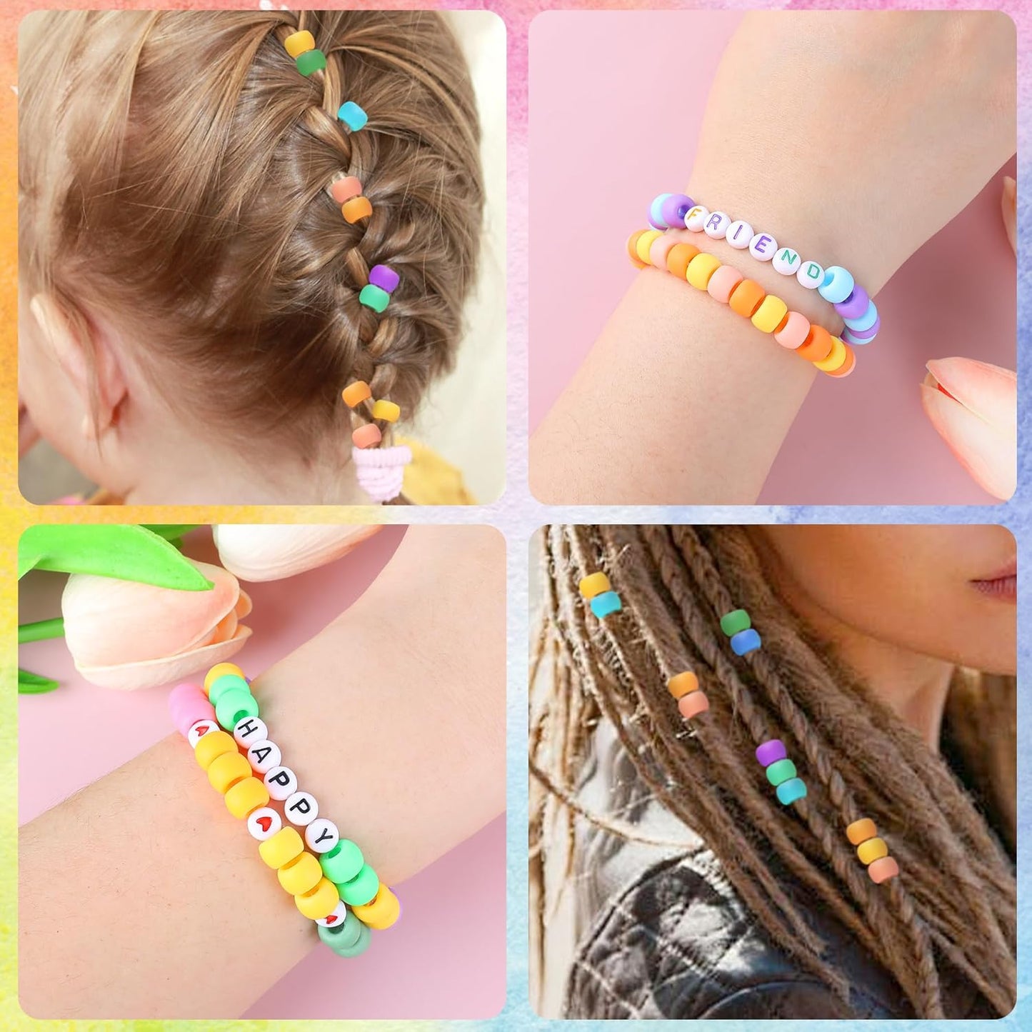 1720+pcs Pony Beads Kit 1830pcs 6 Style Letter Alphabet Beads Rainbow Plastic Pony Bead Bulk Multicolor Kandi Bead Elastic String DIY Crafts Jewelry Making Kit for Bracelets Necklaces