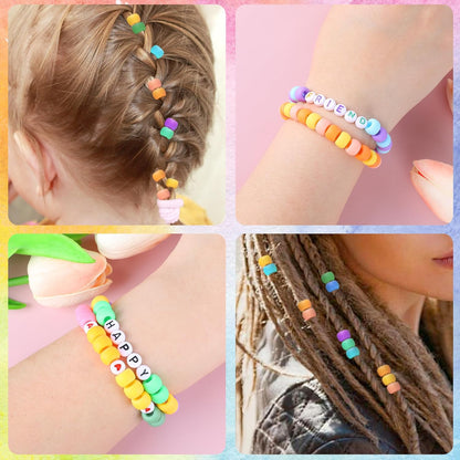 1720+pcs Pony Beads Kit 1830pcs 6 Style Letter Alphabet Beads Rainbow Plastic Pony Bead Bulk Multicolor Kandi Bead Elastic String DIY Crafts Jewelry Making Kit for Bracelets Necklaces