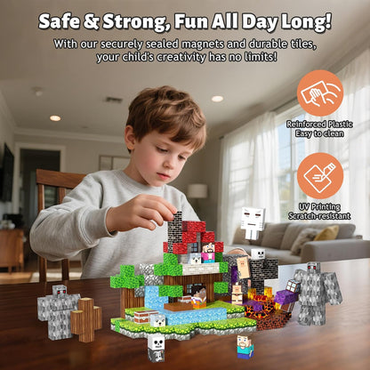 150pcs Magnetic Blocks,Magnetic Building Blocks STEM Toys for Kids Ages 3+,Magnet Tiles with Forest Animals Blocks Set, Educational Sensory Toys for Toddlers,Boys & Girls–Creative Game Gift