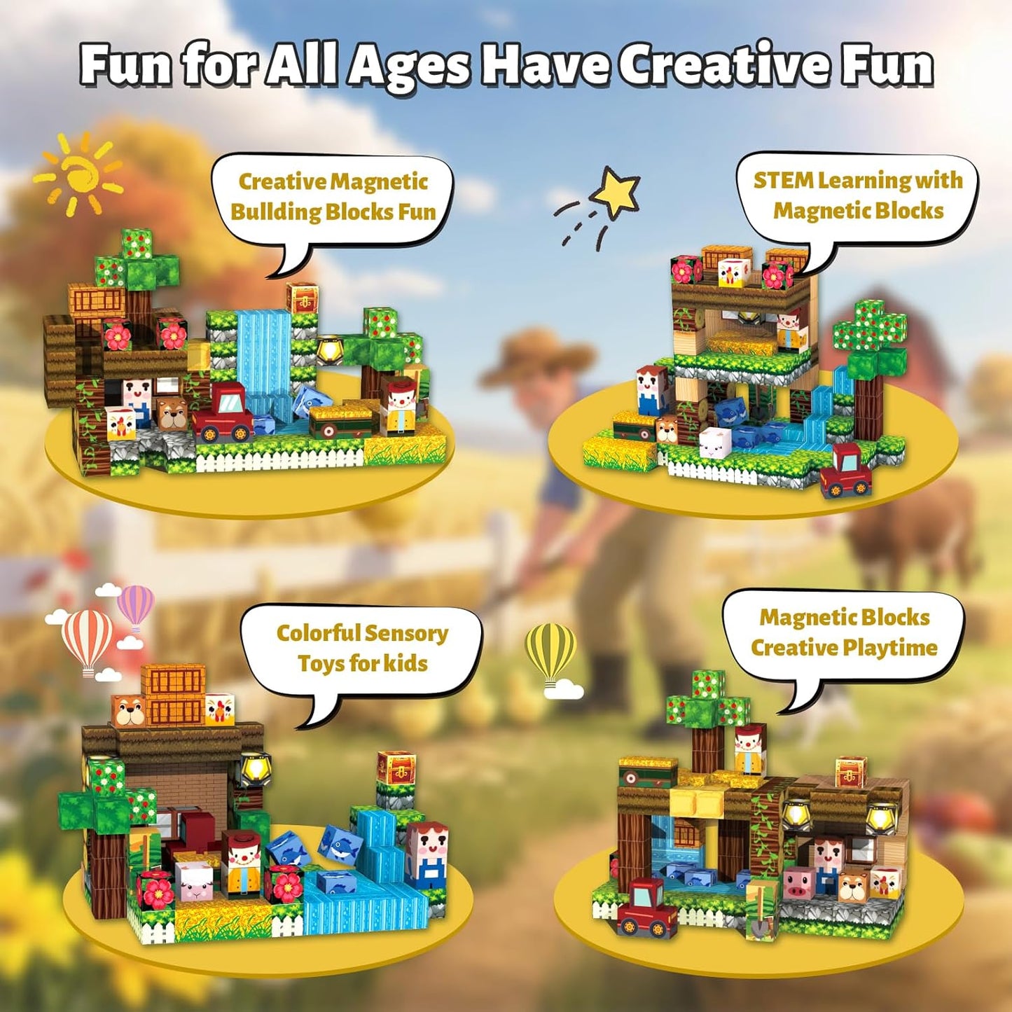 150pcs Magnetic Blocks,Magnetic Building Blocks STEM Toys for Kids Ages 3+,Magnet Tiles with Forest Animals Blocks Set, Educational Sensory Toys for Toddlers,Boys & Girls–Creative Game Gift