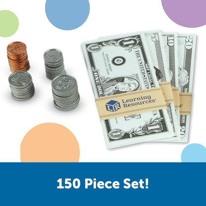 Learning Resources Pretend Play Money - Math Manipulatives For Kids, Kids Bank, Plastic Coins, Cash Register, Toddler , Homeschool Supplies, Fine Motor Skills, Teaching Set Manipulatives