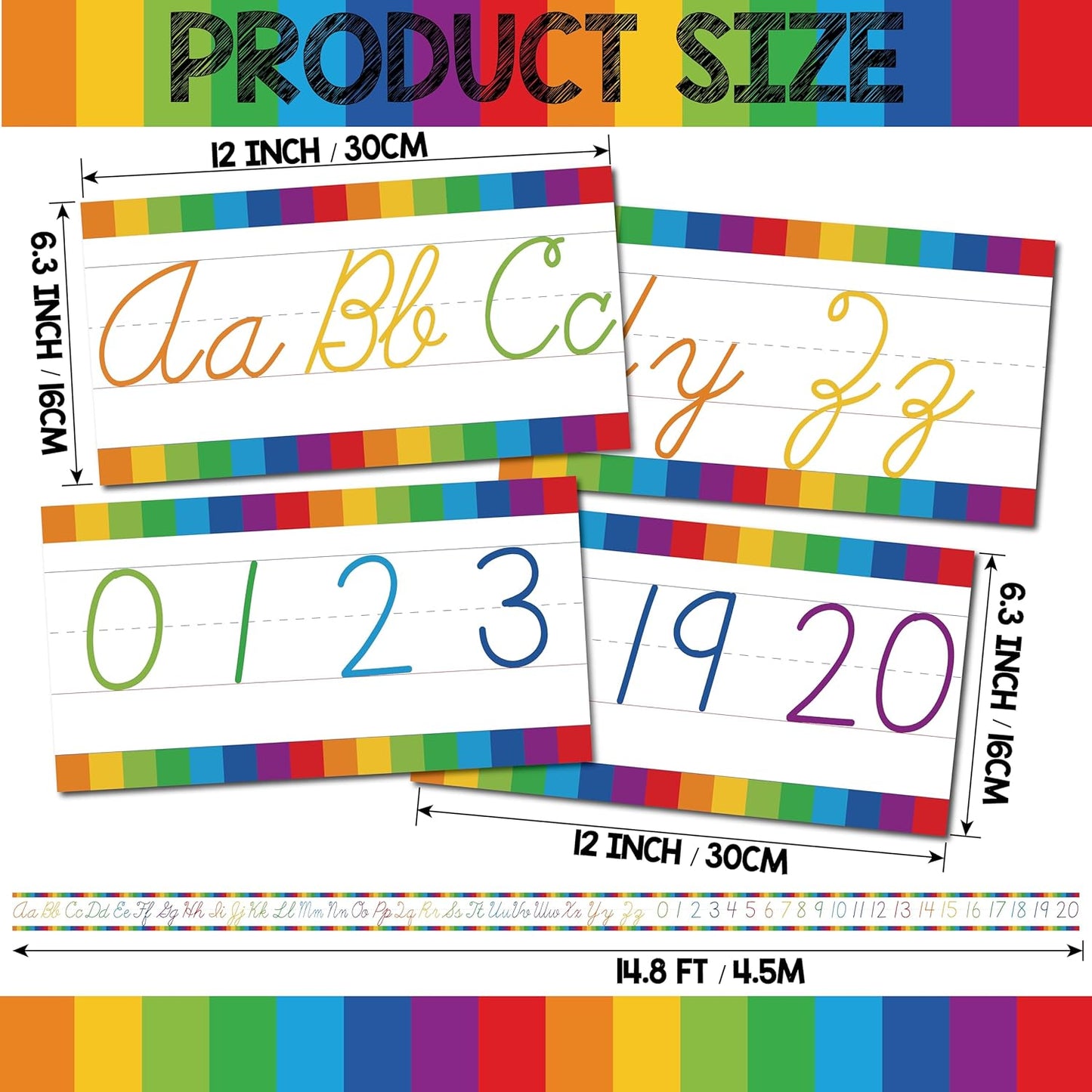 Alphabet for Classroom Wall - 15 PCS Crayon ABC Manuscript Alphabet Line for Classroom Wall Alphabet Bulletin Board Set for Pre School Elementary Classroom Homeschool, Playroom Bedroom Decorations