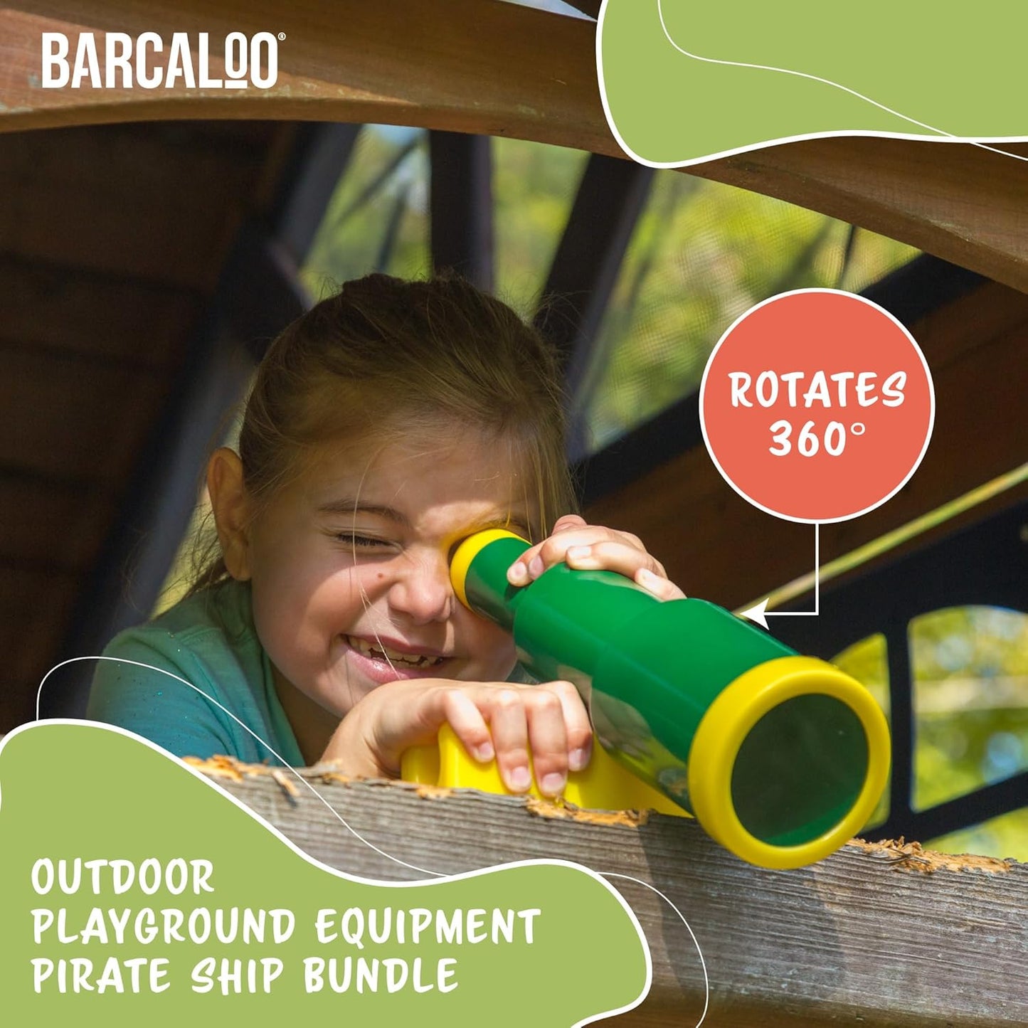 Barcaloo Playground Equipment Bundle Set with Kids Pirate Telescope, Pirate Steering Wheel & Flags, Jungle Gym Playset Accessories for Backyard Swings, Playground Set for Backyards