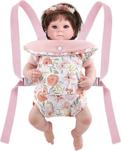 GAGAKU Baby Doll Carrier for Little Girls, Reborn Doll Accessories for Toddlers 3+ Years Old, Kids Toy Baby Dolls Sling Carrier - Pink - Moonflower