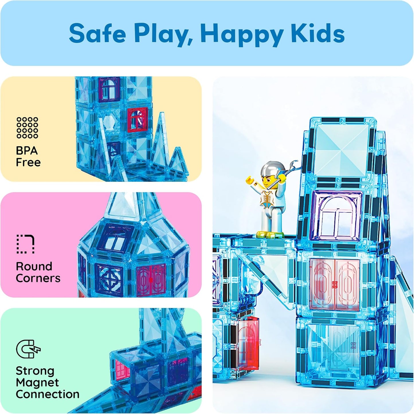 PicassoTiles 60 pcs Mini Magnetic Tiles Magnet Toys Travel-Friendly On-The-Go Building Blocks for Kids Compact Lightweight Creative playset Preschool Montessori Early Learning STEM Kids Toy Ages 3+.