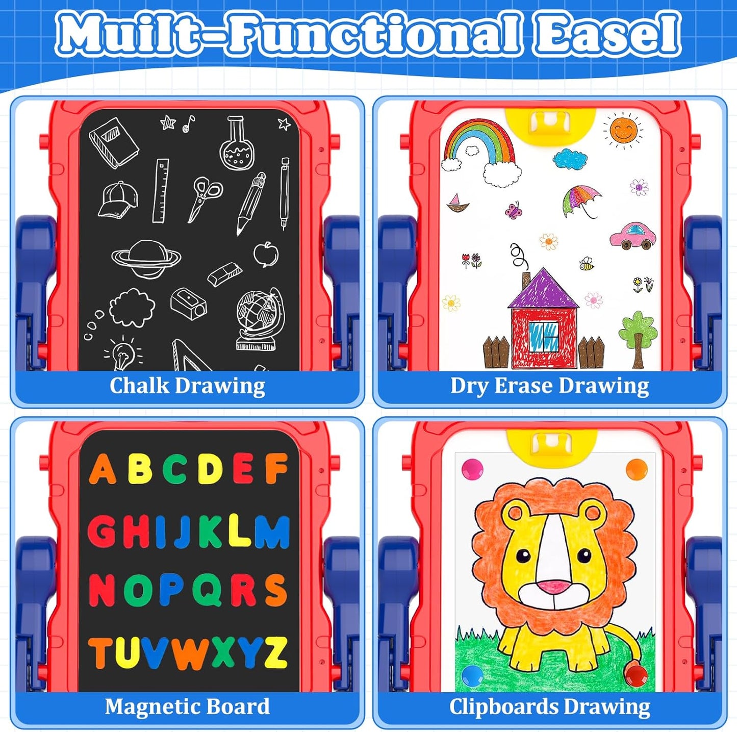 Chalk Board Easel for Kids Toys,Double-Sided Magnetic Kids Chalkboard and Dry Erase Boards,Toddler Toys for 3 Year Old Boy Gift,Art Easel Learning Educational Toy for 3 4 5 Years Old Boys Gift