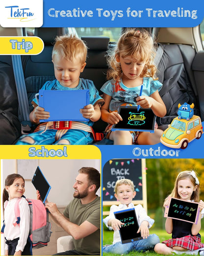 TEKFUN Kids Toys, 2Pcs LCD Writing Tablet with 4 Stylus, 8.5in Erasable Doodle Board Mess Free Drawing Pad for Kids, Car Trip Educational Toys Birthday for 3 4 5 6 7 Girls Boys