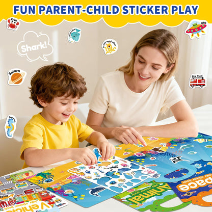 6 Sets Reusable Sticker Book for Toddlers 3-6, Jelly Sticker Books for Toddler, Travel Sticker Activity Toys for Kids 3 4 5 6 Years Old Girls & Boys