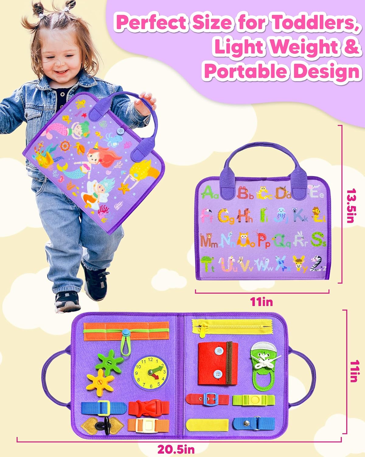 Exorany Busy Board Montessori Toys for Toddler Boys & Girls Birthday Gifts, Sensory Toys for Toddlers, Educational Travel Preschool Toddler Activities Learning Fine Motor Skills