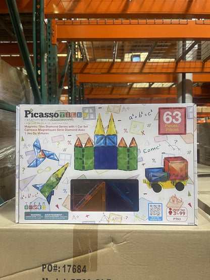 PicassoTiles 4pcs Magnetic Building Block Large Square Shape Magnet Tiles Construction Toy STEM Learning Kit Educational Playset Playboard Pretend Play Stacking Blocks Child Brain Development PTE09