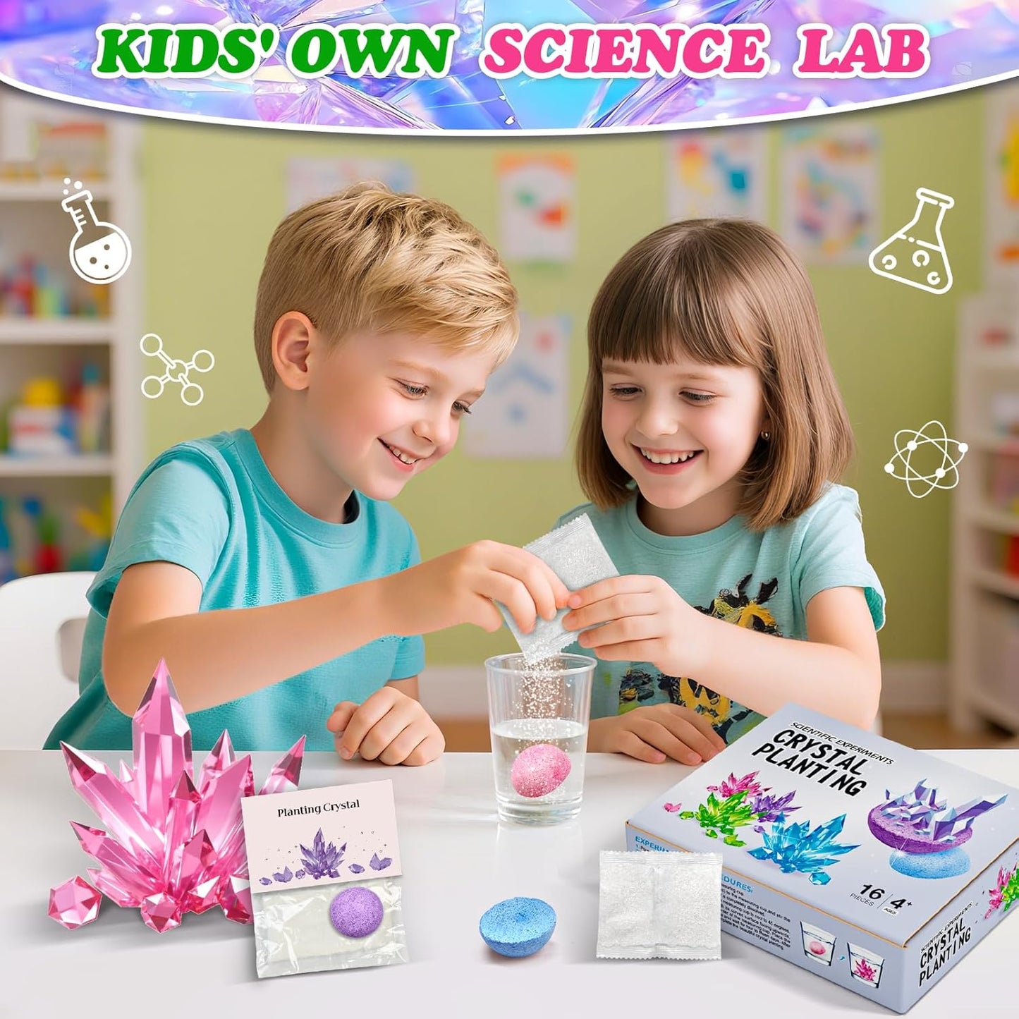 16Pcs Science Kit Crystal Growing Party Favor Supply Gifts for Kids Classroom Goodiebags Christmas Valentine's Day Gifts (16Pcs, One Size)