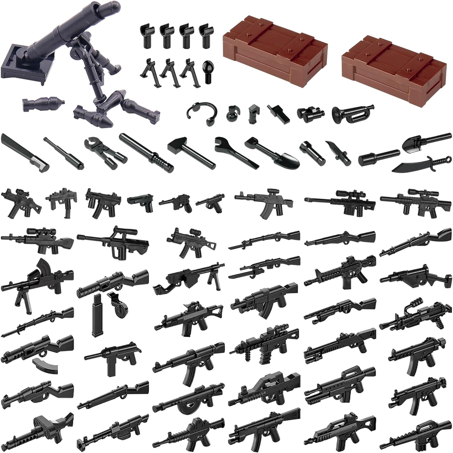 Weapons Pack Military Toy Set Building Blocks Model for Soldier Figures, Army Equipment Gear Kit Pieces and Parts Accessories Compatible with Major Brand