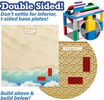 Arctic Terrain Baseplates for Building Bricks - Set of 2 Large 10"x10" Building Plates - Dual Connectivity, Build on Both Sides - Compatible, Tight Fit w Major Brands - STEM Toy & Kids Bday Gift