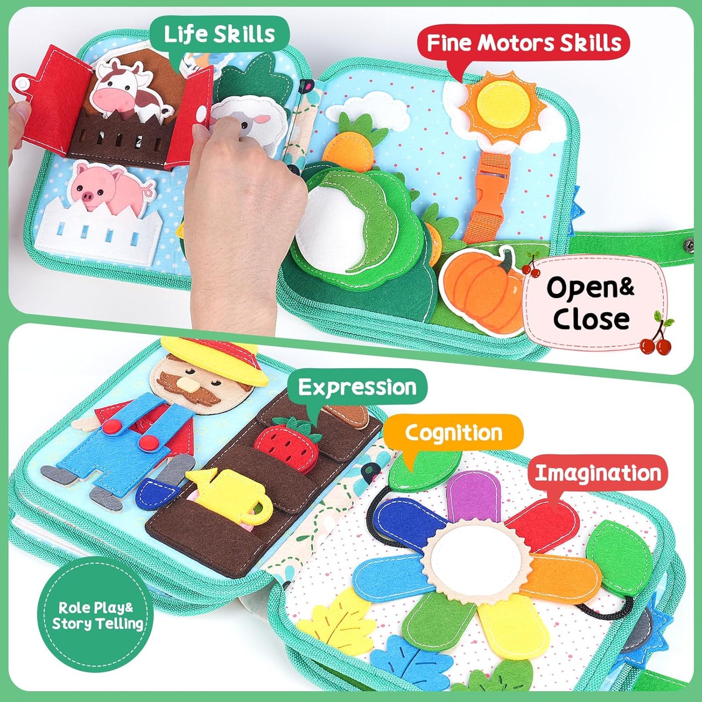 Cobelae Busy Book for Toddlers 1-3, Felt Busy Board for 1 Year Old, Montessori Quiet Book, Toddler Sensory Learning Activity Book, Travel Toys Gifts for Baby Age 1+