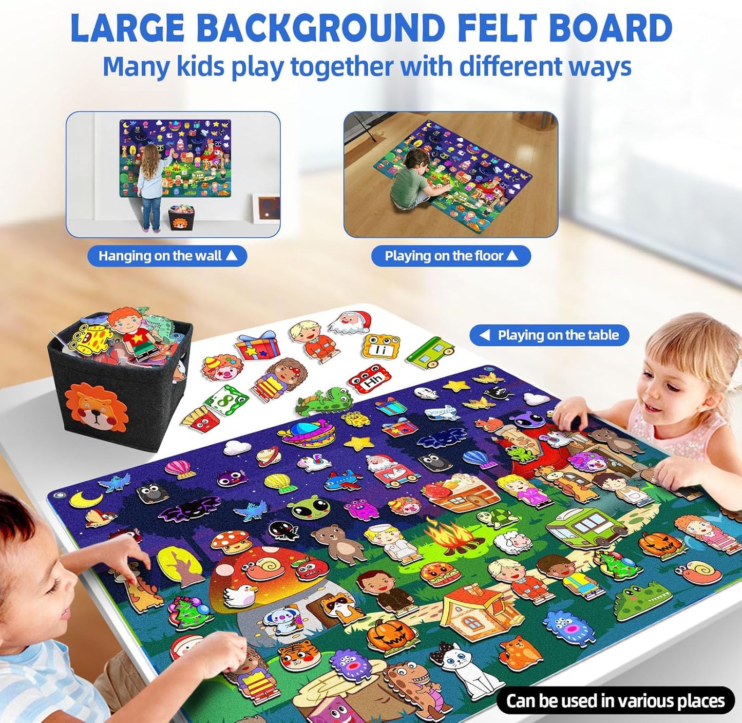 SKOLESK 204Pcs Animals Felt Busy Board Story Set with Storage Bag Preschool Large Wall Storyboard Forest Themed Early Learning Interactive Play Kit Wall Hanging Gift for Toddlers Kids 40 X 28 Inch