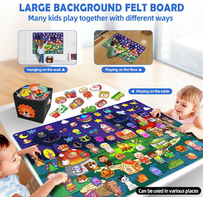 SKOLESK 204Pcs Animals Felt Busy Board Story Set with Storage Bag Preschool Large Wall Storyboard Forest Themed Early Learning Interactive Play Kit Wall Hanging Gift for Toddlers Kids 40 X 28 Inch