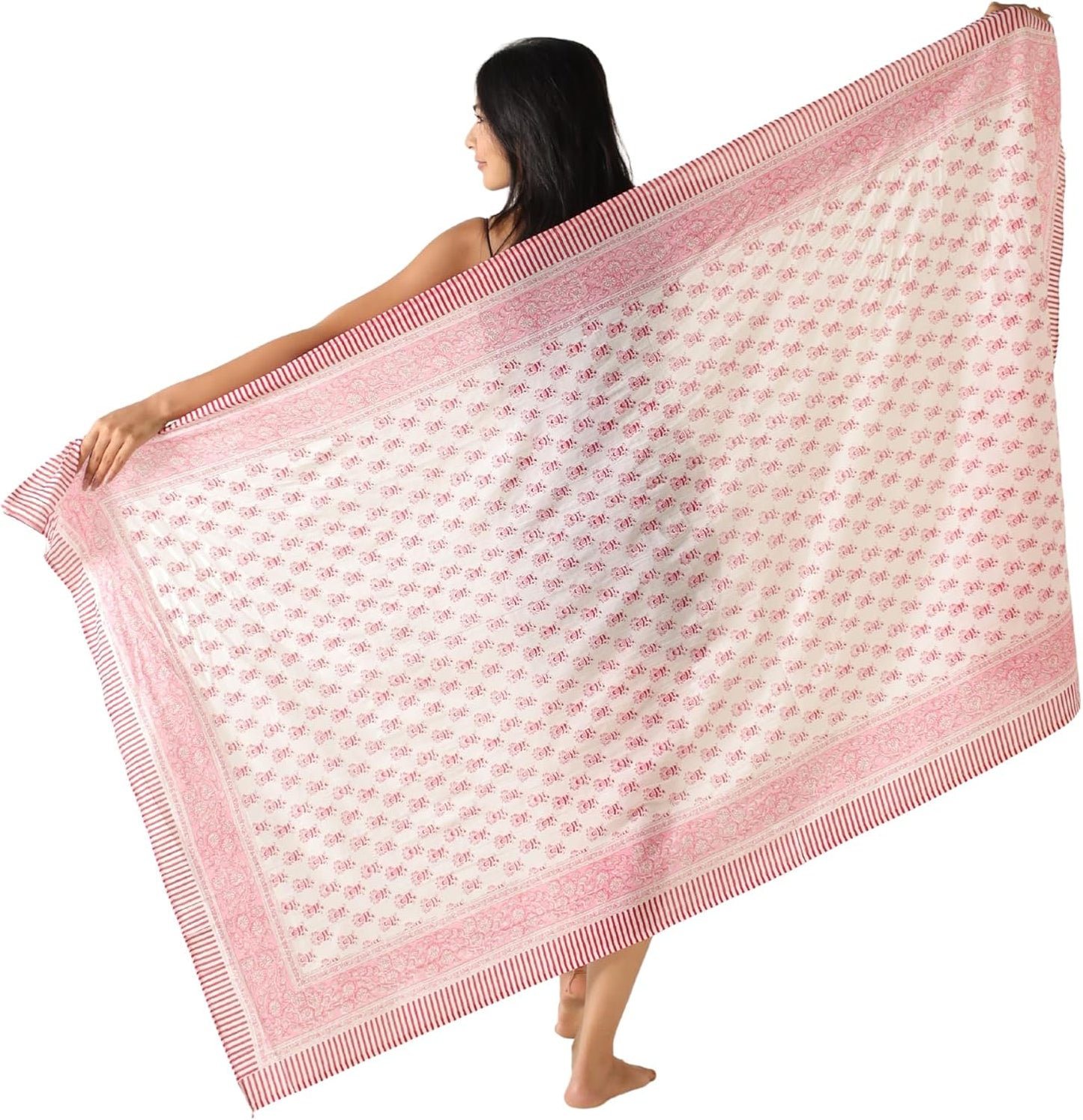100% Cotton Sarong Cover Up for Women Indian Block Print Beach Wrap Skirt Long Boho Swimsuit Bikini Pareo (73” x 43”)