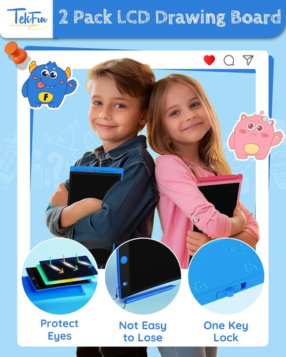 TEKFUN Kids Toys, 2Pcs LCD Writing Tablet with 4 Stylus, 8.5in Erasable Doodle Board Mess Free Drawing Pad for Kids, Car Trip Educational Toys Birthday for 3 4 5 6 7 Girls Boys