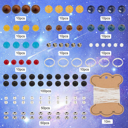 SUNNYCLUE 1 Box 300+Pcs DIY 10 Sets Solar System Bracelets Kit Universe Galaxy The Nine Guardian Planets Bracelet Necklace Tiger Eye Bead Natural Gemstone Beads for Jewelry Making Kits Craft