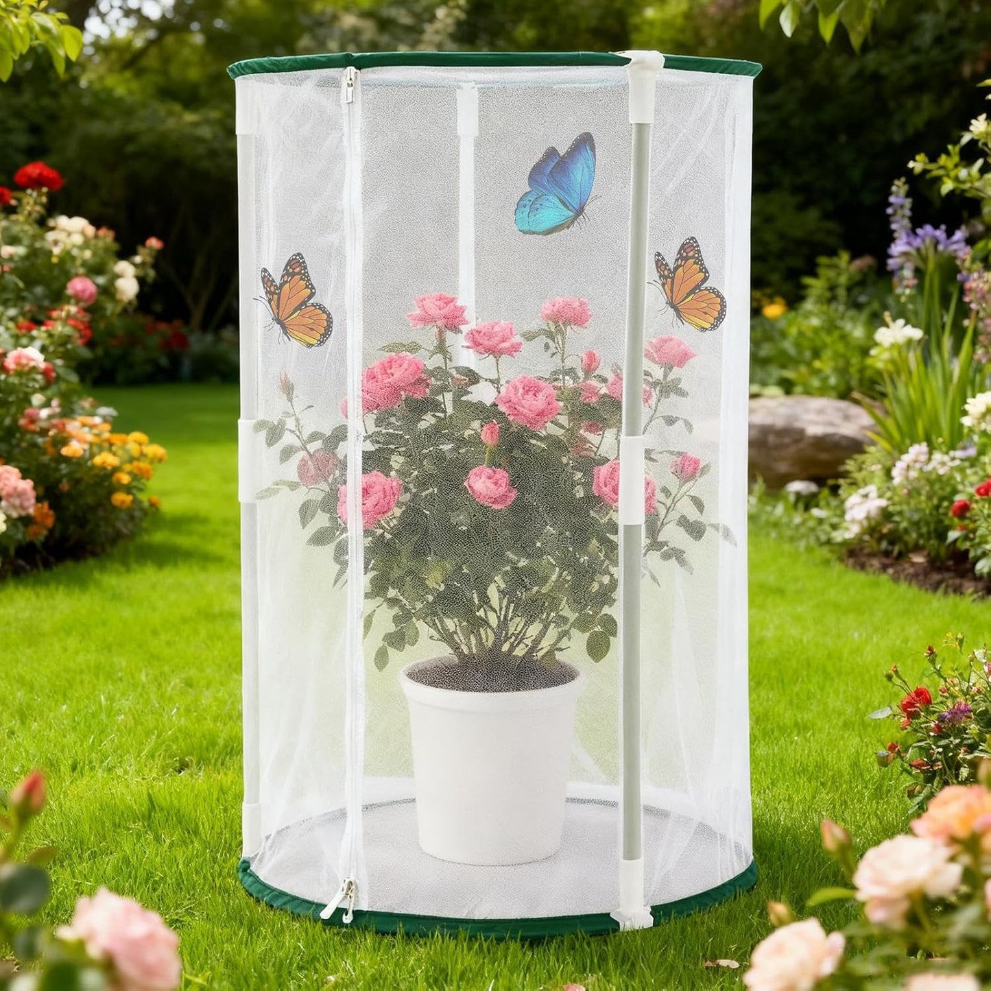 Butterfly Enclosure - Zipper Mesh Cage Terrarium, Foldable Caterpillar Butterfly Growing House, Breathable Habitat | Heavy Duty Outdoor Cages for Garden Yard Patio Balcony Lawn | Safe Portable Nature