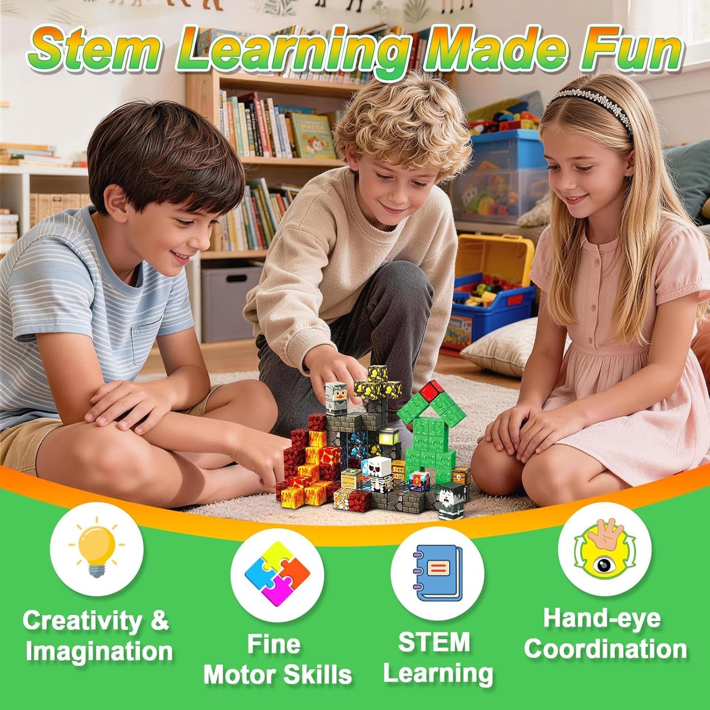 Magnetic Blocks Toys for Kids, 100 PCS Building Blocks Cubes, Stacking Magnetic Tiles Toys for Kids Toddlers Boys Girls Ages 3 4 5 6 7 8-12 Birthday Gifts Party Supplies (Underworld)