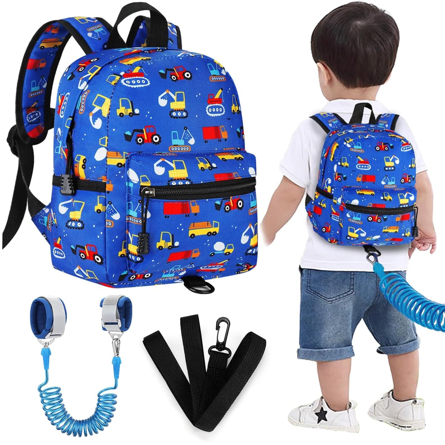 Accmor Toddler Backpack Leash, Mini Child Backpack with Anti Lost Wrist Link, Cute Kids Backpack Leash Walking Harness for Outdoor Travel, Small Excavator Backpack Tether for Baby Boys Girls Ages 1-3