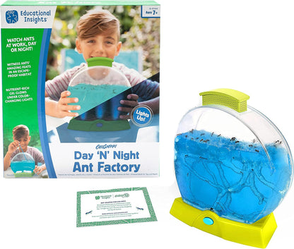 Educational Insights GeoSafari Day 'N' Night Ant Factory - Ant Farm For Kids with Live Ants, Kids Science Kit, At Home Bug Kit, Light-Up Habitat for Viewing Ants, Nature Toy Starter Kits for Ages 7+