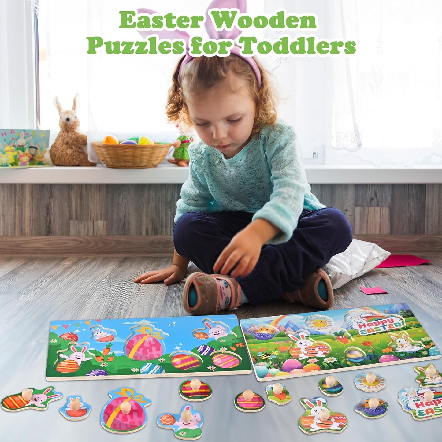 Wooden Peg Puzzles for Toddlers 1-3, 2 Pcs Montessori Puzzles, Animal & Sea Themes Puzzles, Great Preschool Educational Learning Gifts for Girls and Boys