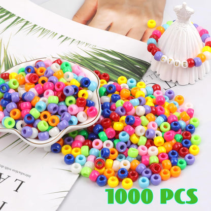 Auvoua 1000Pcs Pony Beads Bracelet 9mm Yellow Plastic Barrel Pony Beads for Necklace,Hair Beads for Braids,Key Chain,Jewelry Making (Yellow)