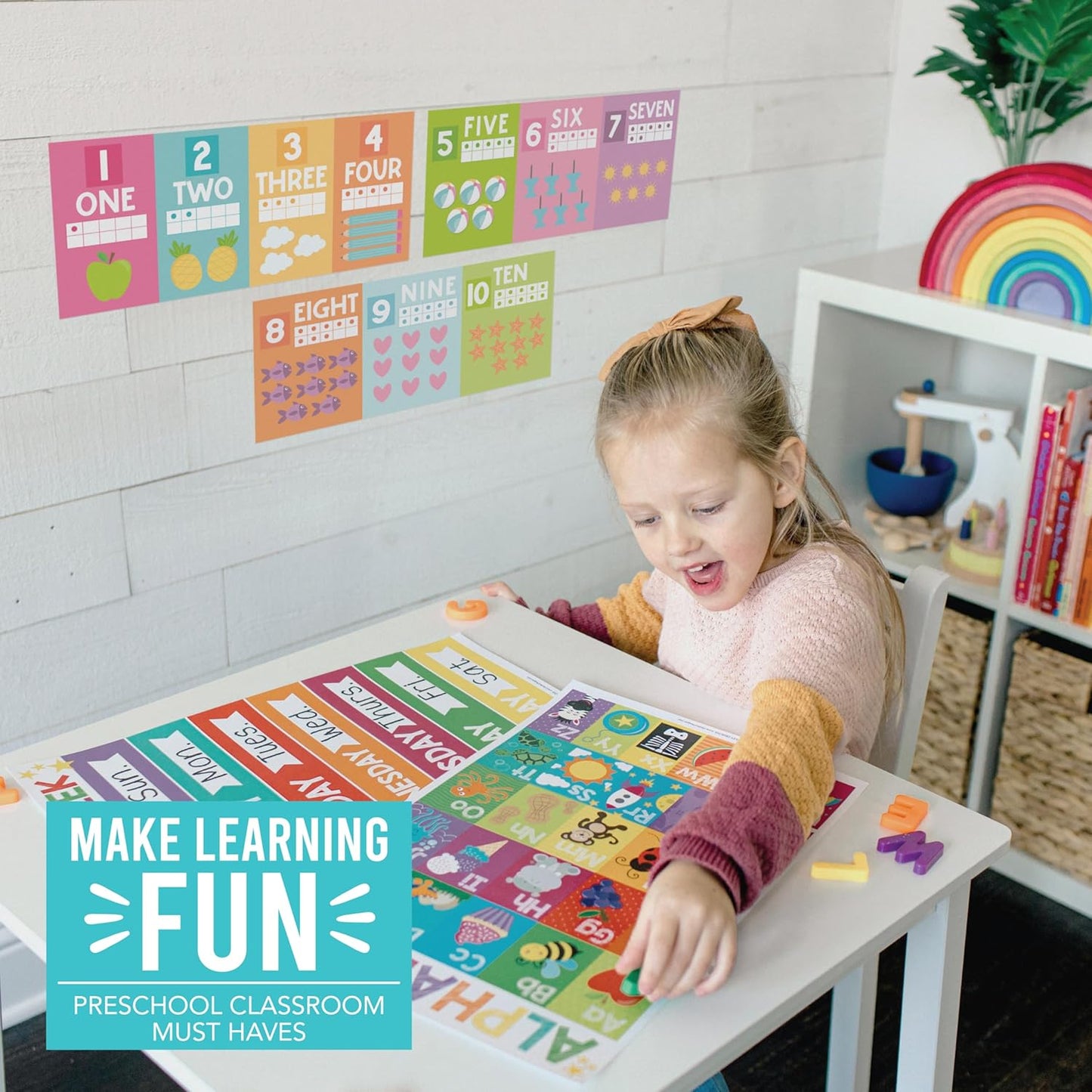 Hadley Designs Alphabet for Classroom Wall Decor - ABC Posters for Classroom Wall Chart Preschool & Kindergarten, ABC Letters & Number Line Elementary, Alphabet Cards, Pastel Classroom Decor