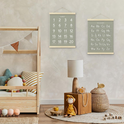 BONETAT Numbers alphabet poster for Nursery Toddlers, Play Room Wall Decor, ABC Wall Chart, Wall Hanging Decor for Toddler Playroom Decor Kids Wall Decor, Wooden Alphabet Banner-A02