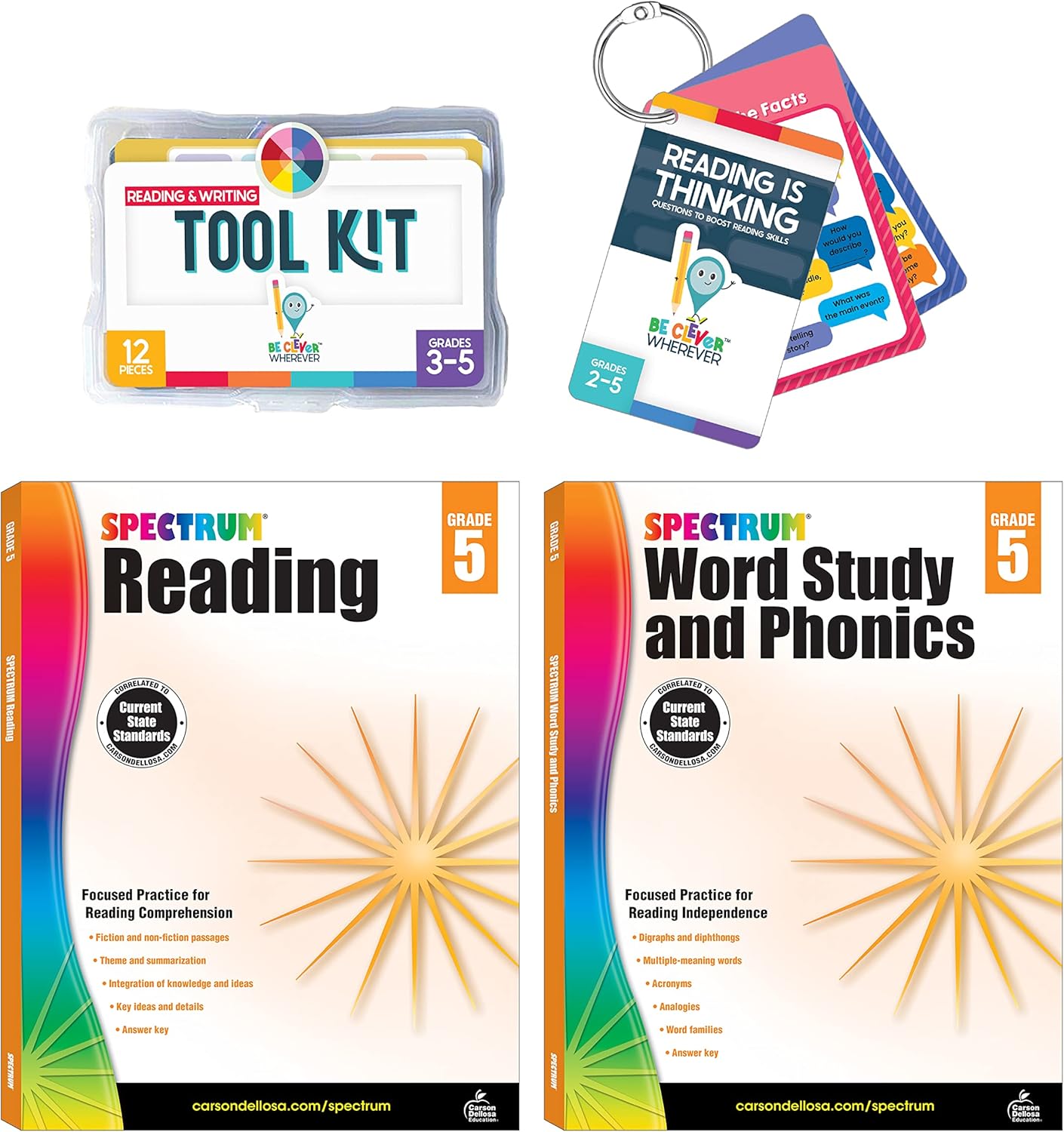 Carson Dellosa 531pc K-2 Literacy Bundle, Kindergarten, 1st Grade, 2nd Grade Phonics Posters, Bulletin Board Sets, Instructional Resources, Dry-Erase Manipulatives, Big Box of Sentence Building Game
