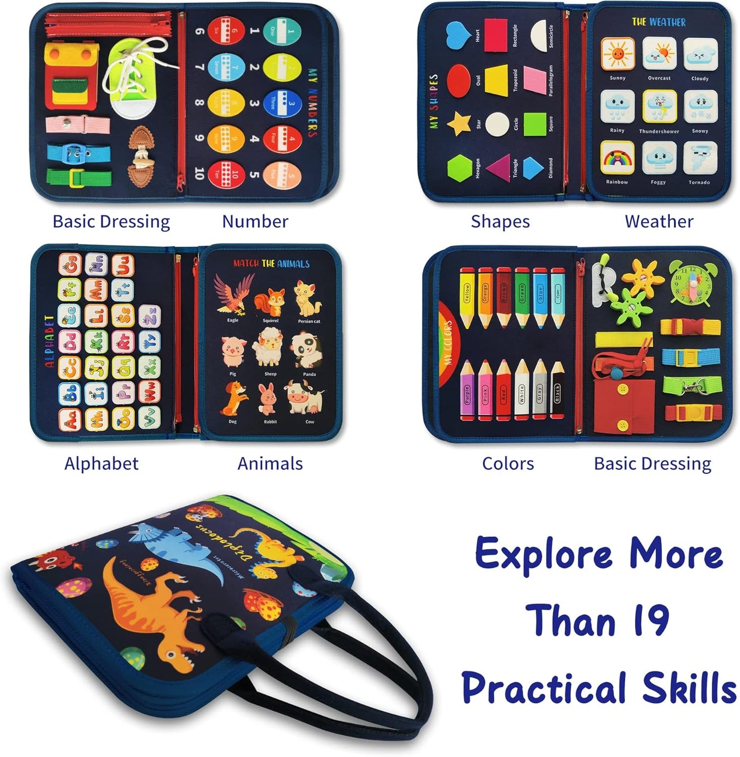 LearnToy Montessori Busy Board for Boys 3 4 5 Year, Sensory Toys for Toddlers 3-6, Ideal for Travel and Preschool - ABCs, 123s, Shapes, Colors, Animals, Weather, Birthday Gifts