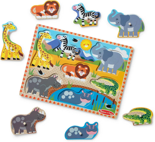 Melissa & Doug Safari Wooden Peg Puzzle (7 pcs)