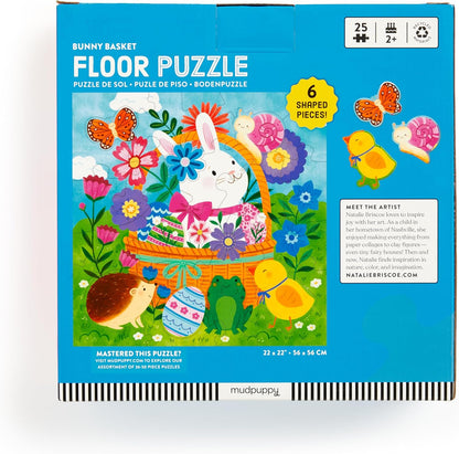 Mudpuppy Bunny Basket – 25 Piece Floor Puzzle with 6 Colorful Shaped Pieces Featuring A Cute Bunny Basket Scene