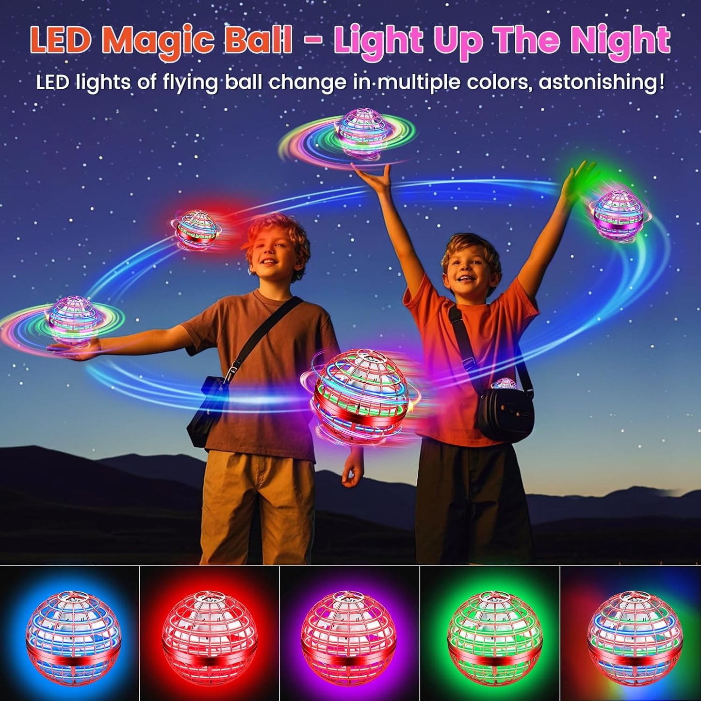 Flying Orb Ball Toy, 2026 Upgrade Hand Controlled Hover Ball with LED Lights,360° Rotating Boomerang Globe Cool Mini Drone, Ideal Birthday&Christmas Gift for Boys Girls-Blue & Purple