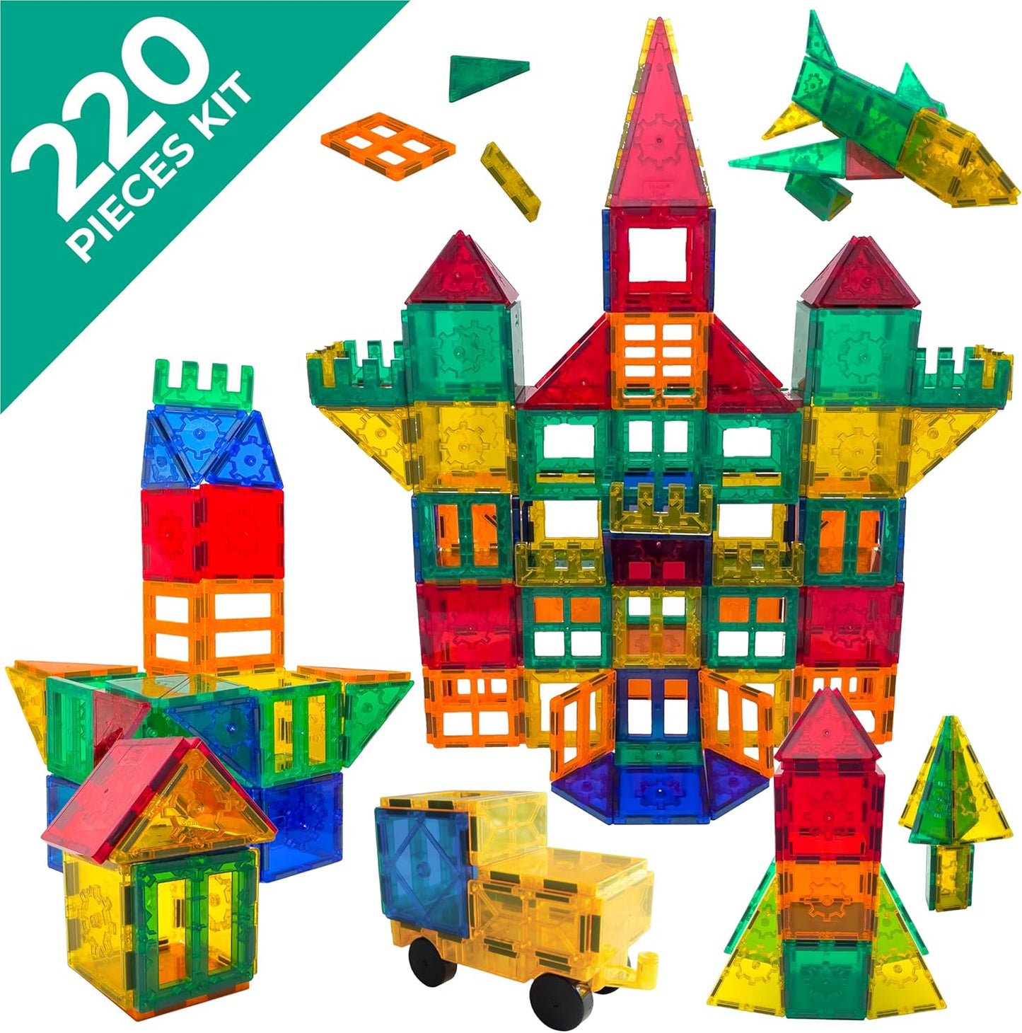 Tytan Tiles 220-Piece Supersized Magnetic Tiles Building Set, 1000s of Creations, Large 3D Castles, Massive Vehicles, & Rocket Ships, Kids’ STEM Toy, Architecture, Innovative Play, Ages 3 and Up