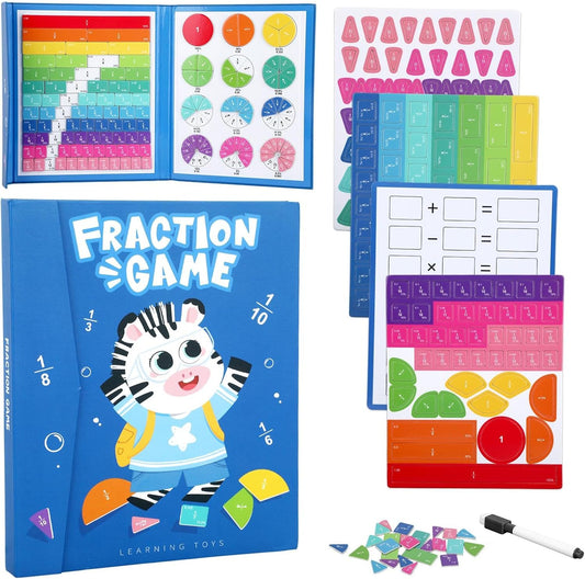 Magnetic Fraction Demonstration Book Educational Puzzle, Magnetic Fraction Tiles & Circles for Kids Math Manipulatives Fractions Tiles Montessori-inspired Score Disk Demonstrator for Elementary School