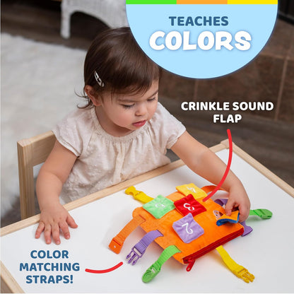 Buckle Toys - Bizzy Square - Learning Activity Toy - Develop Motor Skills and Problem Solving - Easy Travel Toy - Occupational Therapy Toy
