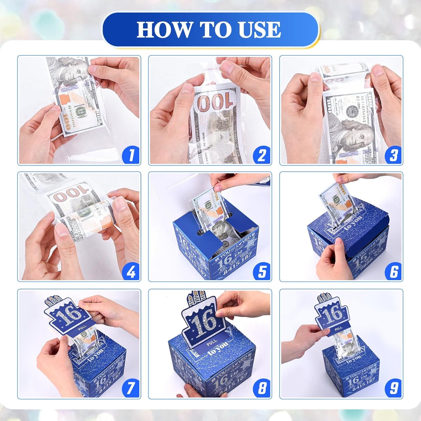 10 Happy Birthday Money Box for Cash Gift, 10th Birthday Decorations for Boys and Girls, Gifts for 10 Year Old Boy, Boy Gift Ideas, Cool Things for Teen -Blue with 100PCS Bags