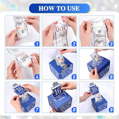 10 Happy Birthday Money Box for Cash Gift, 10th Birthday Decorations for Boys and Girls, Gifts for 10 Year Old Boy, Boy Gift Ideas, Cool Things for Teen -Blue with 100PCS Bags