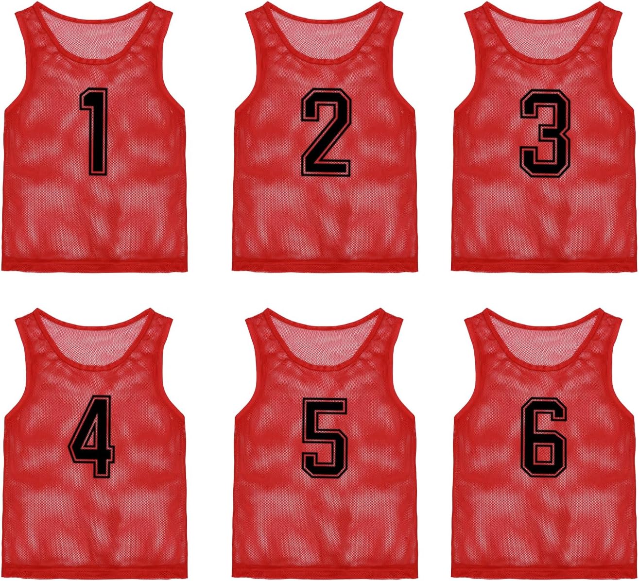 6 Pcs Pinnies Team Practice Vests with Numbers for Child Youth Teen Adult,Ideal for Soccer, Football,Basketball