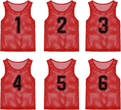 6 Pcs Pinnies Team Practice Vests with Numbers for Child Youth Teen Adult,Ideal for Soccer, Football,Basketball