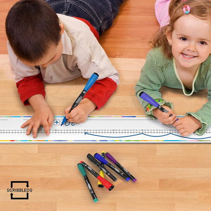 SCRIBBLEDO 0-100 Dry Erase Number Line Board for Students Double Sided 4 Feet with a Red & Black Dry Erase Marker Featuring 0-100 Number Line on One Side and Blank Line on The Reverse