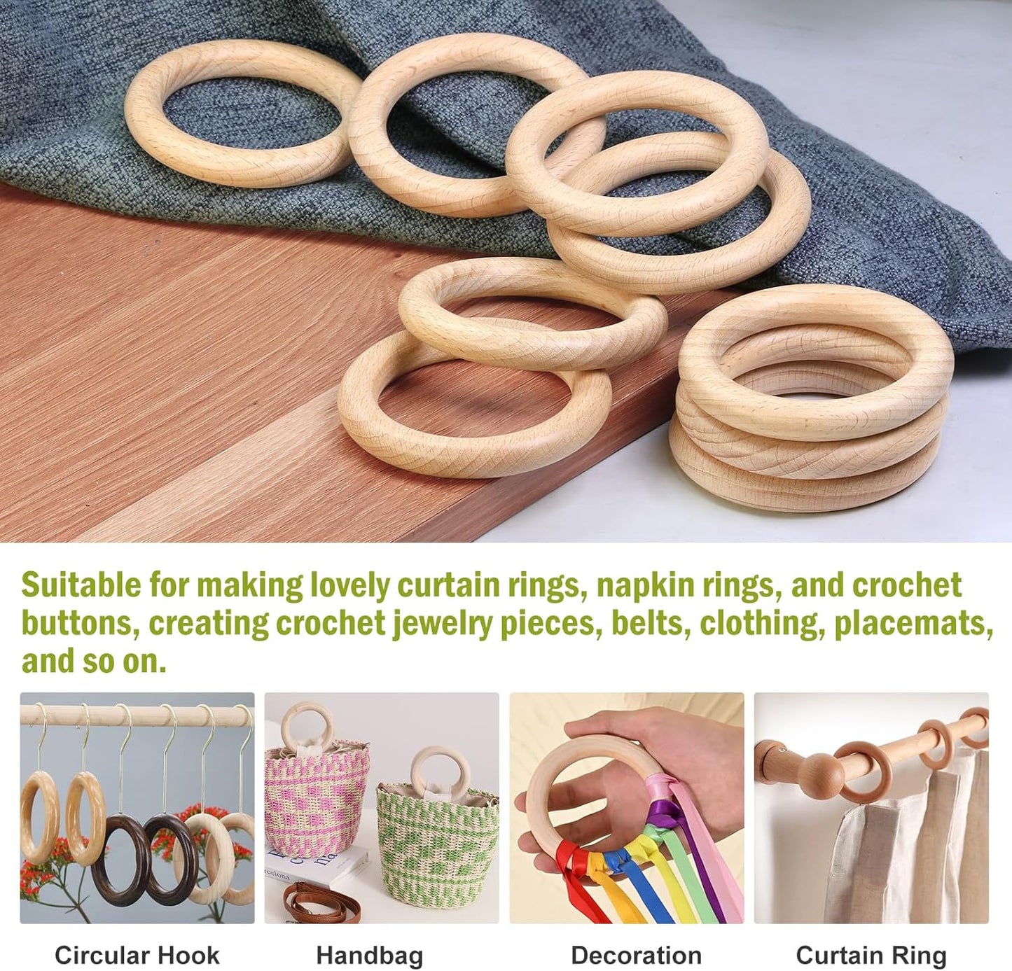 FoDau770 5pcs Natural Beech Wooden Rings, Unfinished Solid Wood Rings Heavy Duty Wood Circles, Macrame Craft Circles for Party, Home Decor & DIY Making - Outer Diameter: 3 Inch