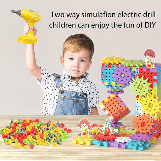 234Pcs Electric Montessori Building Blocks for Toddlers 3-5 4-8, Motorized Gear Construction Toy with Power Drill, STEM Educational Learning Set for Kids, DIY Moving Models, Birthday Gift for Boys