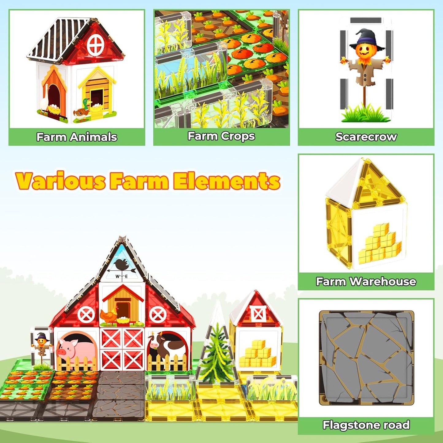 Magnetic Tiles, Magnetic Blocks Engineering Construction Vehicle Road Set, Toddler Toys for 3 4 5 Year Old Boys Girls Montessori Preschool Classroom Must Haves STEM Educational Kids Toys Birthday Gift