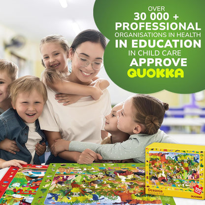 QUOKKA 100 Piece Puzzles for Kids Ages 4-6 - 4 Jigsaw Puzzles for Kids Ages 6-8 - Search and Find Game with Animals, Dinosaurs for Childrens 5-8 - Learning Educational Toys for Boys and Girls 8-11