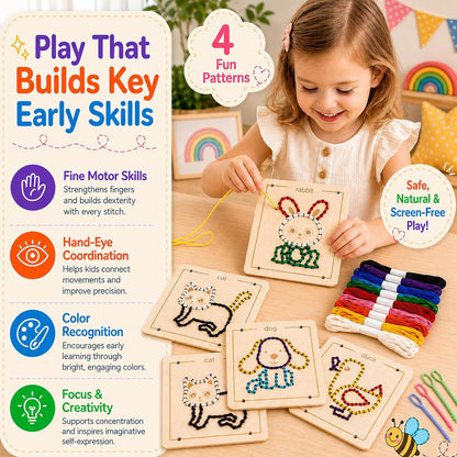 Montessori Wooden Lacing Toys for Toddlers and Kids Ages 2-4 5-7, Sewing Kit Fine Motor Skill Busy Board, Education Sensory Preschool Toy for 1 2 3 4 Year Olds, Birthday Gift for Boys and Girls